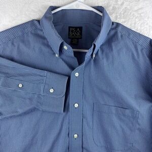 Jos A Bank Traveler's Dress Shirt Men 17 34 Blue Check Button Down Cotton